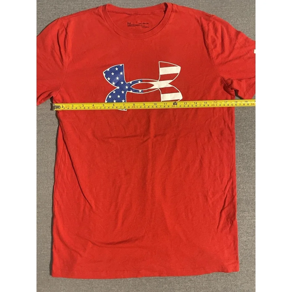 Under Armour USA Flag Logo T-Shirt Youth XL Red‎ Patriotic HeatGear Athletic